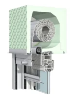 Querschnitt eines modernen Rollladen- und Fensterbau-Systems